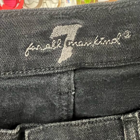 7 FOR ALL MANKIND Cut-Off Jean Shorts Mid Rise Frayed Hem Denim Black Size 24 - Picture 7 of 8